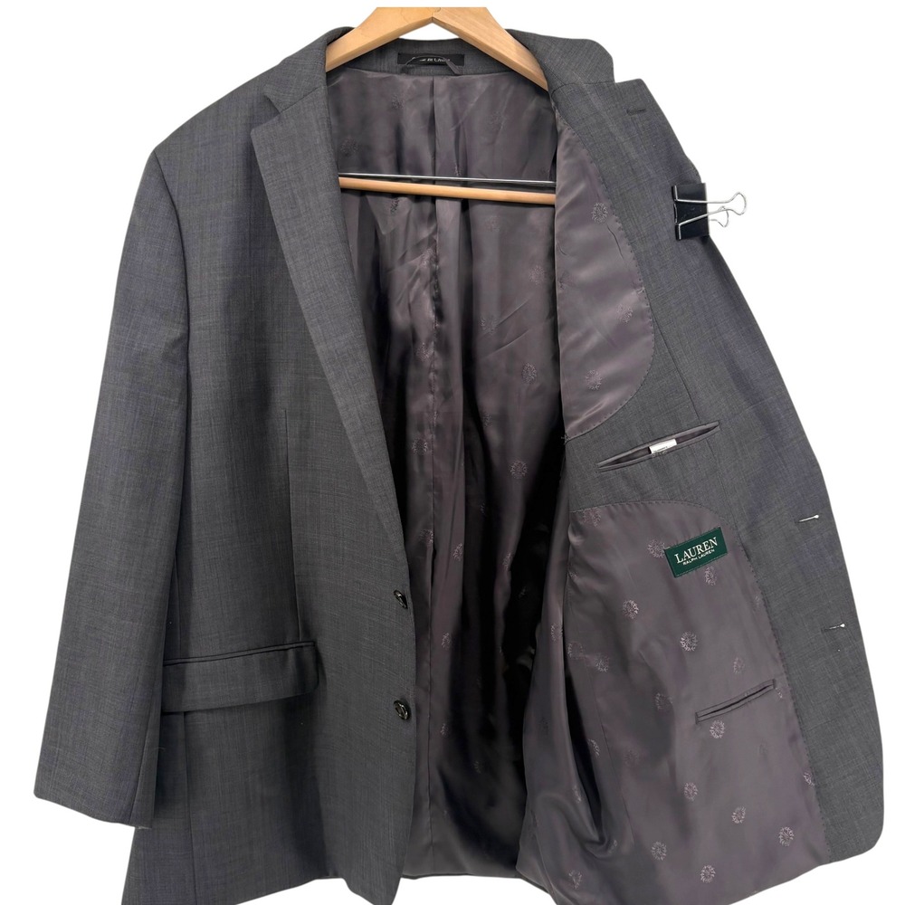 Lauren Ralph Lauren Mens Gray Wool 2-Button Blazer Jacket 50L Natural Stretch